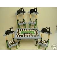 Dollhouse Miniature Handpainted Cat Kitchen Table and Chairs