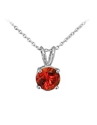0.12 Ct Round Cognac Red Diamond 14K White Gold Pendant With Chain