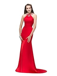 Sheath Backless Sequined Beaded Lace Halter Satin Floor Length Evening Dress/Prom Dress/Wedding Party Dress 