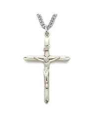 .925 Sterling Silver Crucifix Pendant Necklace in a Tube Design Catholic Jewelry Crucifix Pendant Necklaces Gift Boxed.w/Chain Necklace 24" Length Gift Boxed.