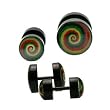 Stainless Steel Fake Plug With Rasta Swirl Logo - 16g Wire Stud, 7mm Fake Plug - Sold As A Pair