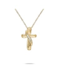3 Stone Diamond Ribbon Cross Pendant in 10K Yellow Gold