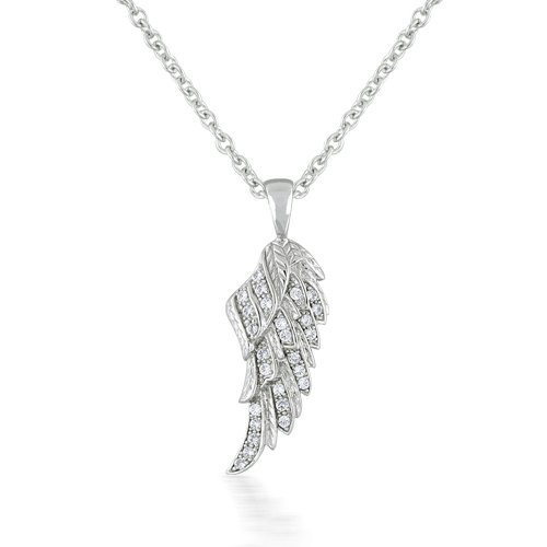 Bling Jewelry Sterling Silver Angel Wing Feather Pendant Necklace 16in