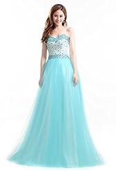 A-line Sweetheart Sleeveless Beaded Lace-Up Crystal Tulle   Ball Gown Evening Dress/Bridesmaid Dress/Prom Dress/Party Dress 