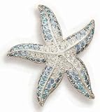 Blue and Clear Swarovski Crystal Starfish Silver Plated Fashion Pin, 1 1/2 inch diameter