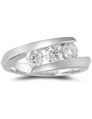 0.95 Cts Diamond Three Stone Ring in 14K White Gold