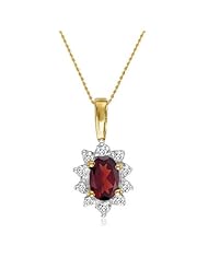 10K Yellow Gold Oval Garnet and Diamond Pendant (1/2ct tgw 18" Chain)
