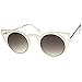 zeroUV Womens Fashion Round Metal Cut-Out Flash Mirror Lens Cat Eye Sunglasses (Silver/Lavender)