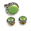 Tuxedo Cufflinks and Studs - "Grand Funk" - Lime Enamel in a Round Austrian Crystal Setting (Available in Gold or Silver Setting)