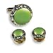 Tuxedo Cufflinks and Studs - "Grand Funk" - Lime Enamel in a Round Austrian Crystal Setting (Available in Gold or Silver Setting)