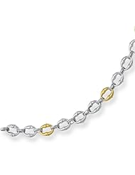14 Karat Yellow Gold and Silver With Rhodium Finish 7.5" Shiny Diamond Cut Fancy Oval Link Bracelet With Pear Shape Clasp