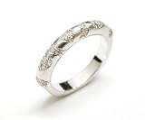 Diamond Engraved Band with Fine Milgrain, 18k White Gold, Ring Size 6.5, CTW 0.35