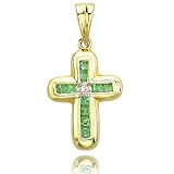 .04 carat Round Cut Diamond .15 ct Emerald Princess 14K Yellow Gold Cross Charm Pendant
