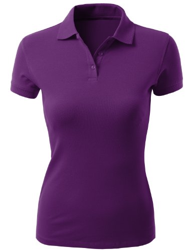 9XISBASIC for Womens Slim Basic Short Sleeve Polo Shirts PURPLE MEDIUM