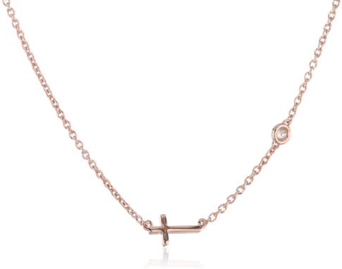 Shy by Sydney Evan Rose Cross Necklace with Diamond Bezel, 15.25"+Extender 1"