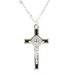 St. Benedict Crucifix - 1 and 1/2'' in Height - 17'' Silvertone Necklace with Brown Enamel - IMPORTED