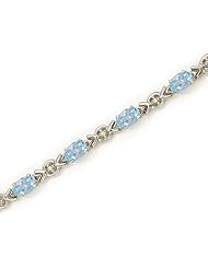 10K White Gold Oval Aquamarine and Diamond Bracelet