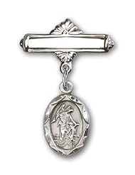 Sterling Silver Baby Badge with Guardian Angel Charm and Polished Badge Pin