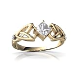 14K Yellow Gold Square Genuine White Topaz Celtic Knot Ring