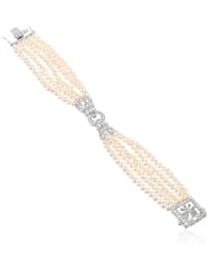 .925 Sterling Silver Cubic-Zirconia and Freshwater Cultured Pearl Bracelet, 7"
