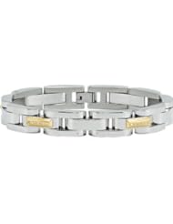 Stainless Steel Bracelet wit 10kt Yellow Inlays & .24 ct tw Diamonds olished B949d
