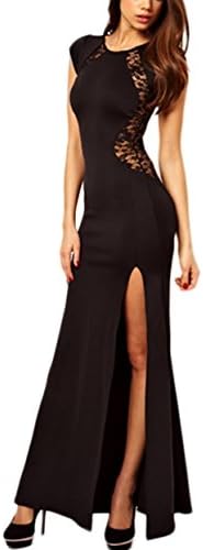 Tai523 Full Length Lace Splicing Wrap Dress for Women (XXXL, Black)