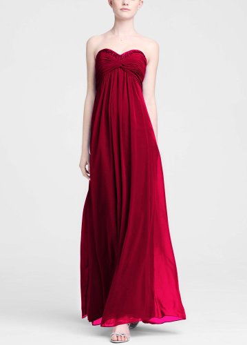 David’s Bridal Bridesmaid Dresses Long Sheer Chiffon Dress with Beaded Neckline Style F14867