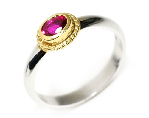 18k Yellow and White Gold Ruby Ring Size 6 Ctw 0.50