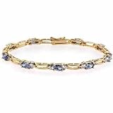 24k Gold Genuine Diamond Accent and oval Simulated Tanzanite CZ Tennis Bracelet