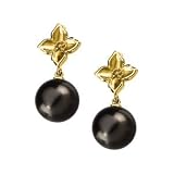 14K Yellow Gold Tahitian Cultured Black Pearl Earrings