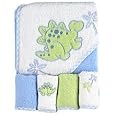 Spasilk 100% Cotton Hooded Terry Bath Towel with 4 Washcloths (Dino)