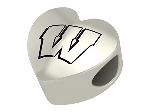 Wisconsin Badgers Sterling Silver Heart Bead Fits Most European Style Bracelets