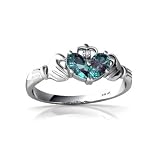 14K White Gold Pear Created Alexandrite Celtic Claddagh Ring