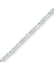 14K White Gold 1cttw Mini Round Cluster and Baguette Diamond Bracelet