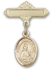 14K Gold Baby Badge with St. Wenceslaus Charm and Polished Badge Pin