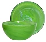 Colorful Recycled Art Glass Medium Lime Green Salad Bowl 7"D, 3.25"H - Set / 2