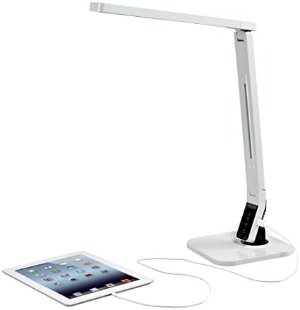 15W LED Desk Lamp, Dimmable Touch Eye-Care Folding Table Lamp, Charging Port 5V/2A, Multiple Lighting ALISAN A1102 (5-Level Dimmable, 4 Lighting Modes, Flexible Arm, White)