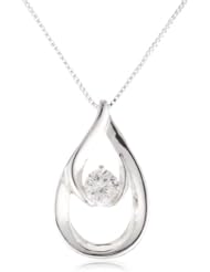 Sterling Silver Open Teardrop Pendant with Cubic Zirconia Necklace, 18"