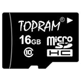 TOPRAM 16GB MicroSD Card MicroSDHC Micro SDHC Class 10 C10 with SD Adapter