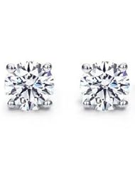 0.70 ct Ladys Round Cut Diamond Stud Earrings In 18 Karat White Gold Screw Back