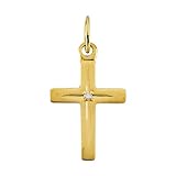 14K Yellow Gold Children's 0.01 ct. Diamond Cross Pendant with Cable Chain - 15