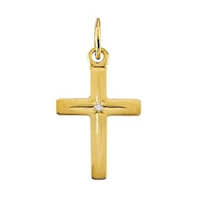 14K Yellow Gold Children's 0.01 ct. Diamond Cross Pendant with Cable Chain - 15"
