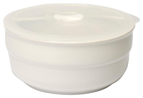 Housewares International 4-In-One 28-Ounce Ceramic Baking and Storage Dish with Silicone Snap Lock Lid, 5-3/4-Inch Round, White
