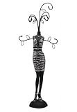 Zebra Print Jewelry Stand Doll Dress Form Sequined - Black & Silver 14"H