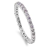 Silver Ring Slim Eternity w/ Amethyst CZ - 2mm