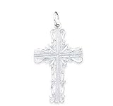 14k White Gold Blessed Filigree Design Cross Pendant