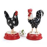 Set Of 2 Country Rooster And Hen Figurines/Statues For Kitchen Decor And Home Decor