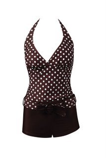 Marina West Two Piece Boyshorts Tankini Swimsuit, Brown with Polka Dots, S-xxl