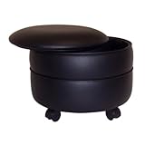 IMAGE OF NW Enterprises Round Vinyl Storage Ottoman, Black