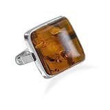 Sterling Silver Square Baltic Amber Ring - Size 6-9